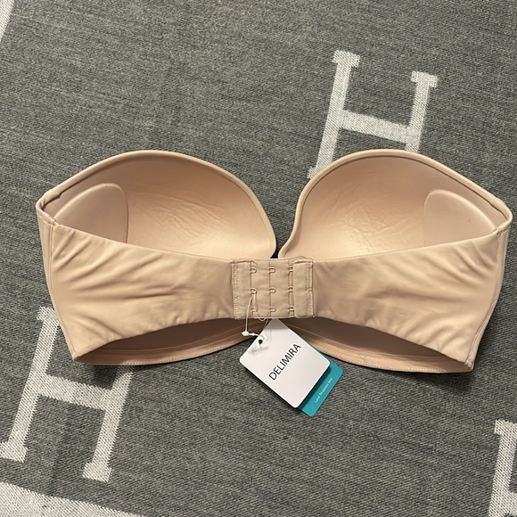 💙NEW Delmira Lace Strapless Push Up Plunge Bra in Beige size 36E (36DD) - Picture 3 of 5
